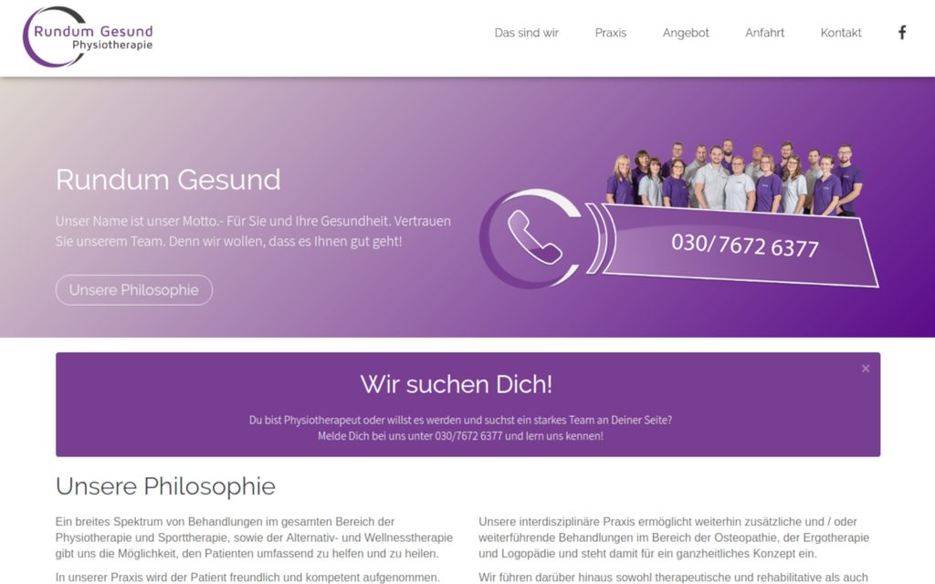 Webdesign für Rundum Gesund Physiotherapie in Berlin Wittenau