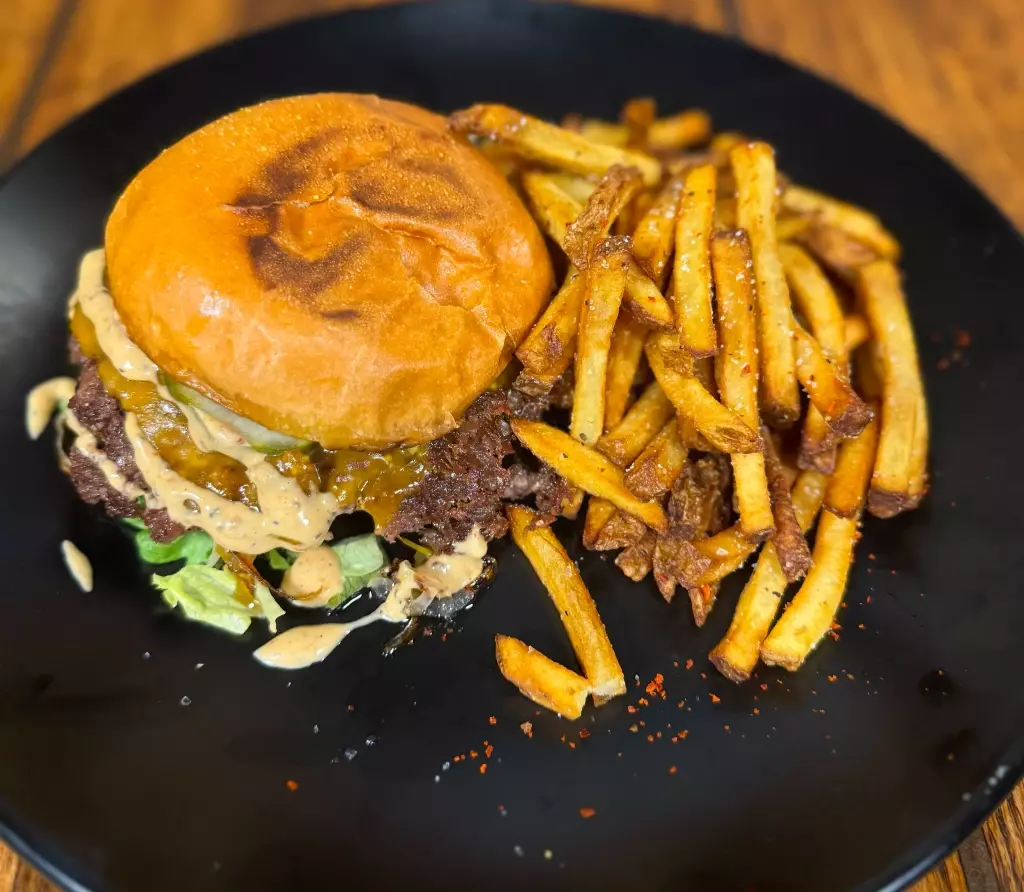 Best burger in Orange Beach, Alabama. The Smash Burger at Bolo Restaurant with house-made fries