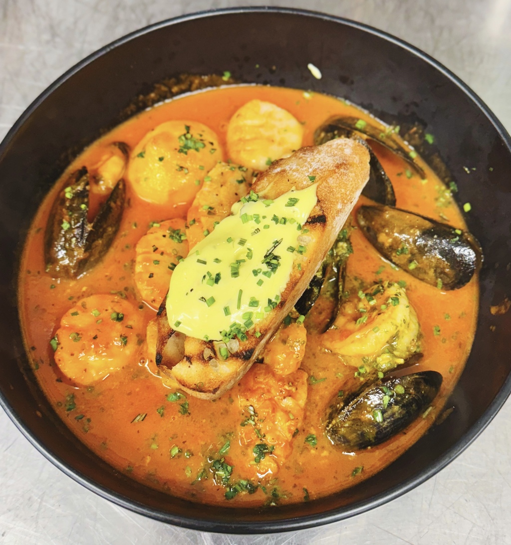 Fresh Sea Scallops with sweet potato puree and apple pecan salad at Bolo Restaurant, Orange Beach