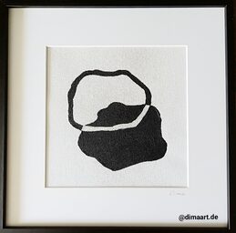Acrylgemälde auf Leinwand mit weissem Passepartout in schwarzem Holzrahmen vegan