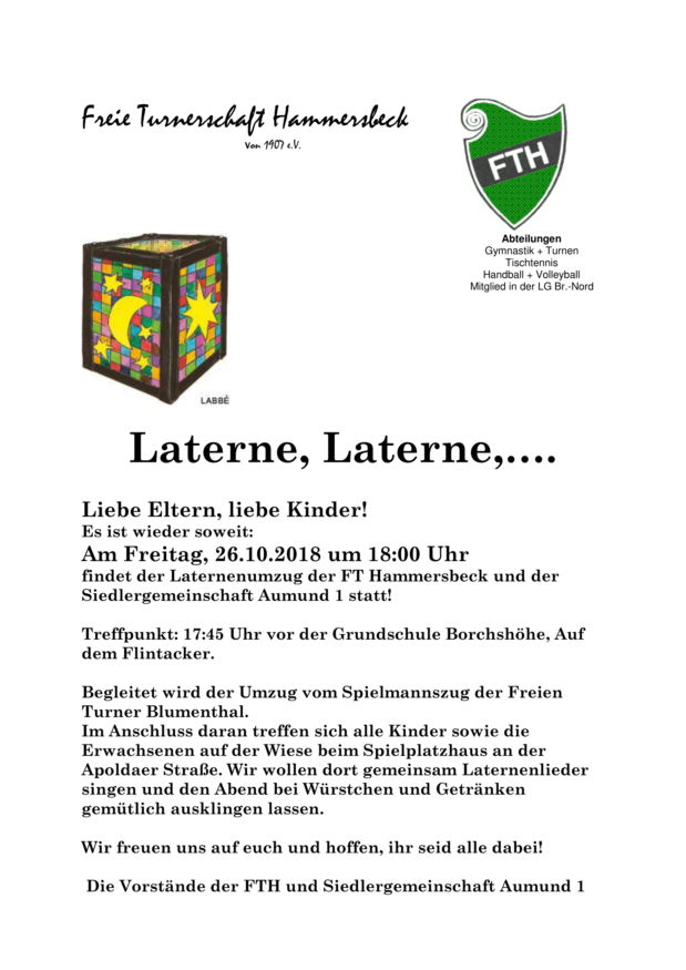 Laternenumzug 2018 der FTH und Siedlergemeinschaft