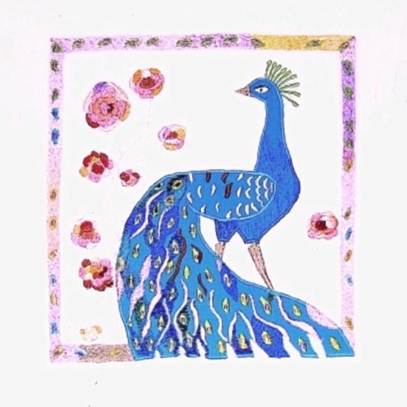 PFAU, Maschinenstickerei 1985, 30x30 cm