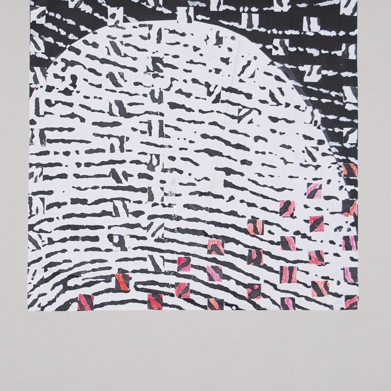 HANDLINIEN UND KLEINE QUADRATE 2, 2003, Collage aus Papier mit gescannten Fingerabdrücken, 50x50cm