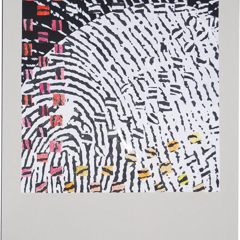 HANDLINIEN UND KLEINE QUADRATE 1, 2003, Collage aus Papier mit gescannten Fingerabdrücken, 50x50cm