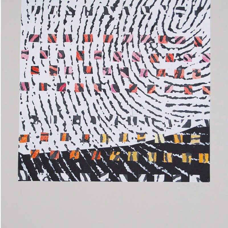 HANDLINIEN UND KLEINE QUADRATE 3, 2003, Collage aus Papier mit gescannten Fingerabdrücken, 50x50cm