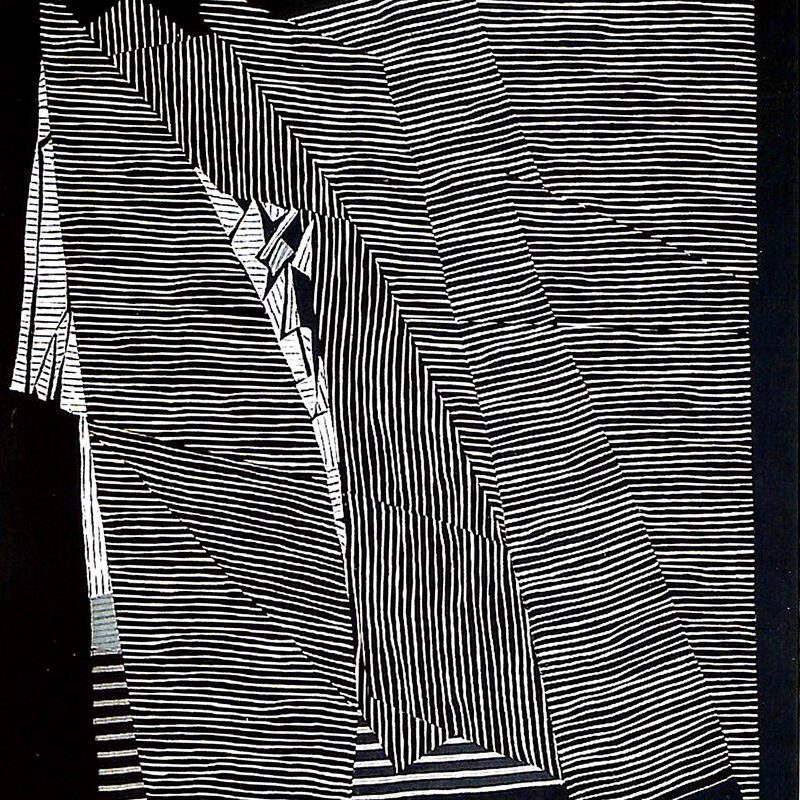 SCHWARZ-WEIß-GESTREIFT, 1996, genäht, 118x100cm