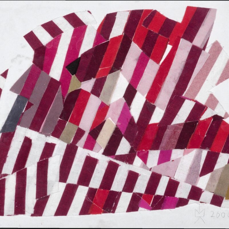 STREIFENCOLLAGE 3, 2000, Stoff, aufgebügelt, 22x22cm