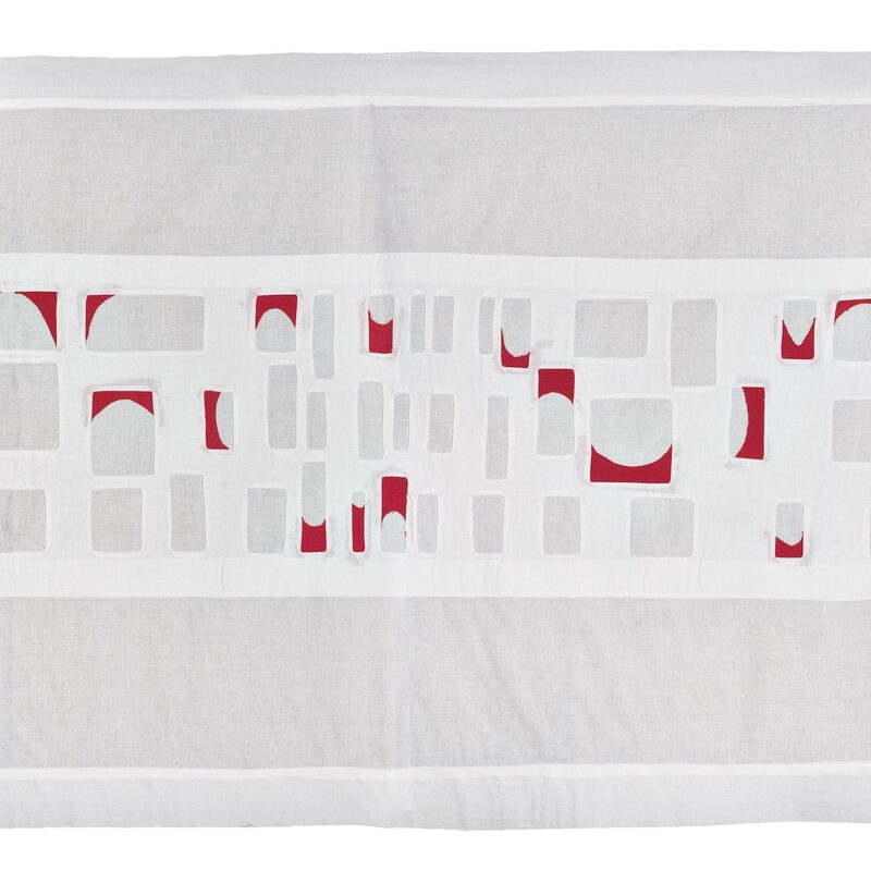 BEHANG, 1970, Applikation aus Linon und Inlett, 90x183cm