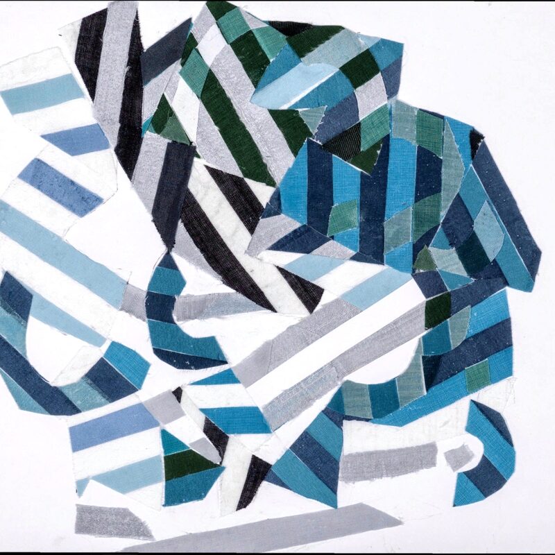 STREIFENCOLLAGE 1, 2000, Stoff, aufgebügelt, 22x22cm