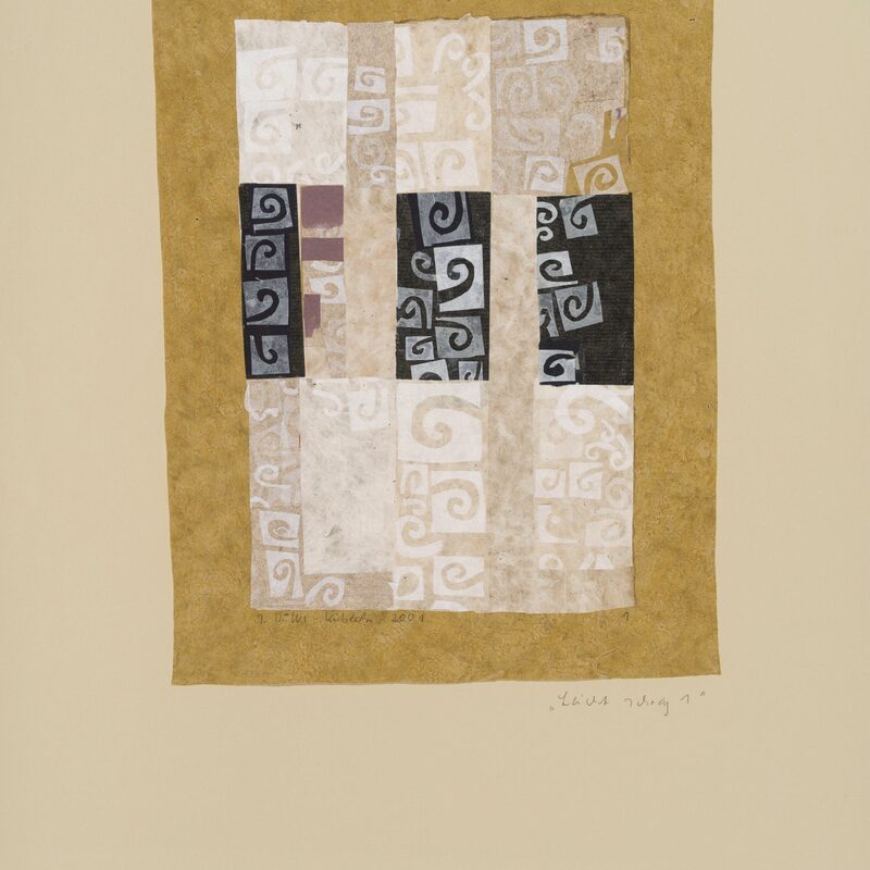 LEICHT SCHRÄG 1, Collage aus Seiden- und Naturpapieren