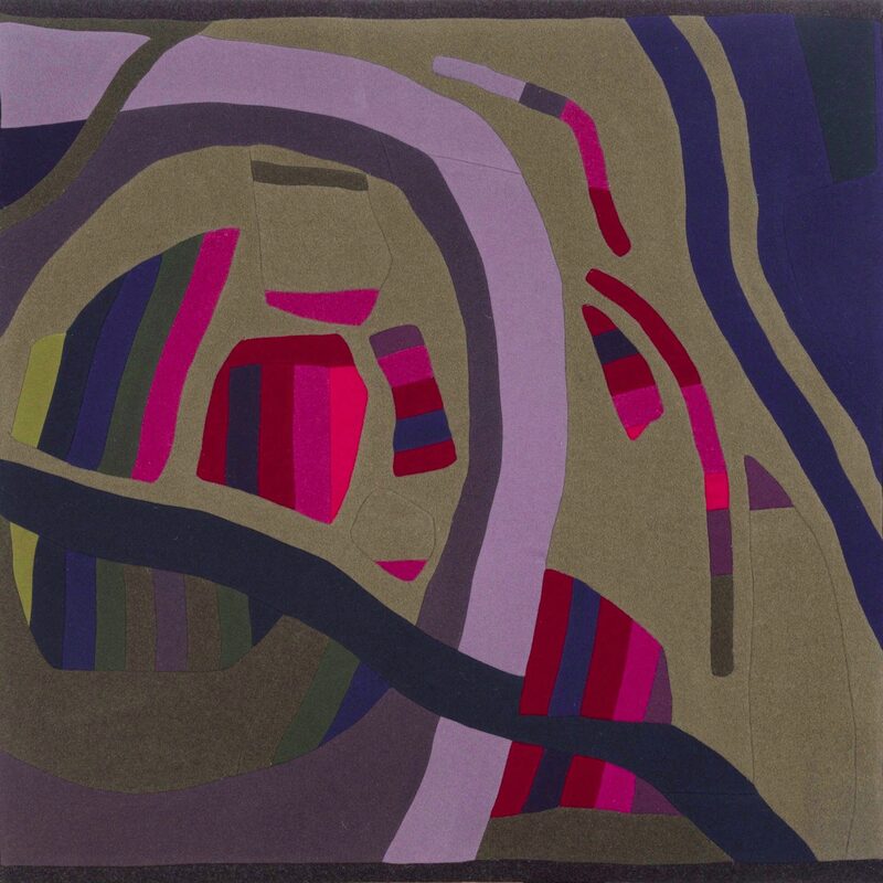 TEXTILE INTARSIE IN GRÜN MIT ROT UND BLAU, 1993, Wollstoff, genäht, 114x120cm