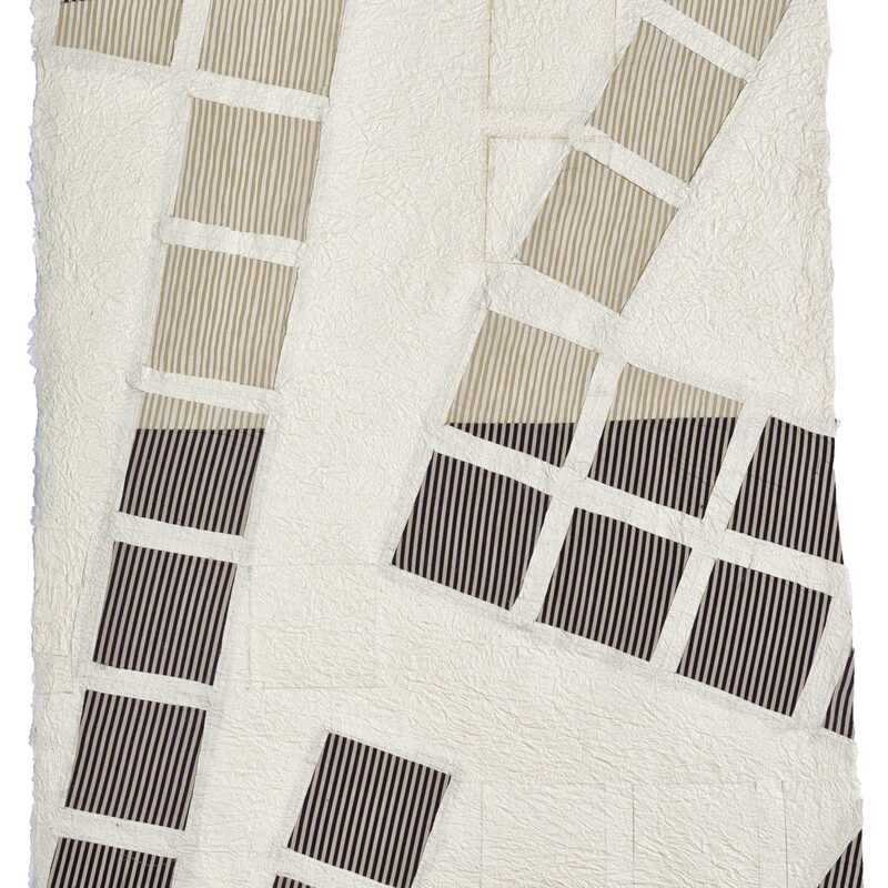 COLLAGE AUS GESTREIFTEM STOFF AUF AQUARELLKARTION 2, 2003, aufgebügelt, 100x70cm