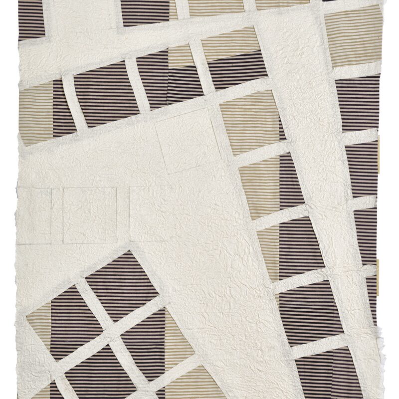 COLLAGE AUS GESTREIFTEM STOFF AUF AQUARELLKARTION 1, 2003, aufgebügelt, 100x70cm