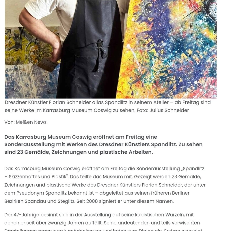 DieSachsenNews, 19.03.2026, Dresdner Künstler Spandlitz stellt in Coswig aus