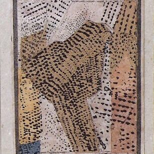 KLEINE COLLAGE AUS MIT EIGENEN MOTIVEN AM PC BEDRUCKTEN PAPIEREN, 2004, 14x17cm