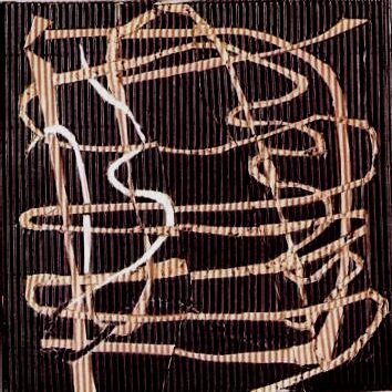 VERWOBENES 1, 1998, Intarsie aus Wellpappe, geschnitten und geklebt,  22x22cm
