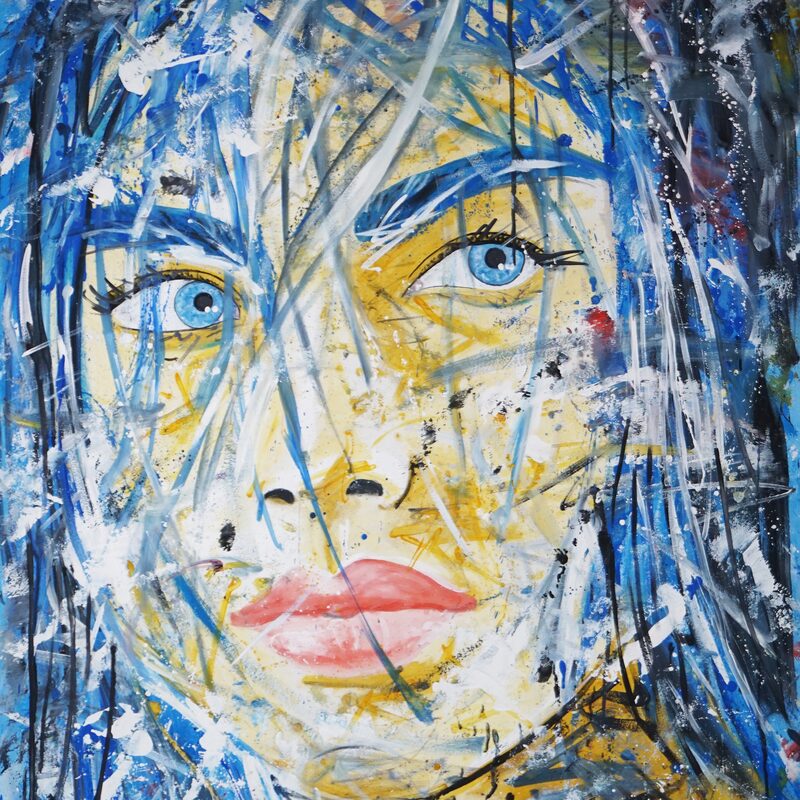 Blau durchkreuzt 2023,  103x140 cm, Öl auf Hartfaserplatte