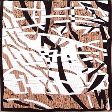 VERWIRREND VERWOBEN 1, 1999, Intarsie aus Wellpappe, geschnitten und geklebt, 22x22xm