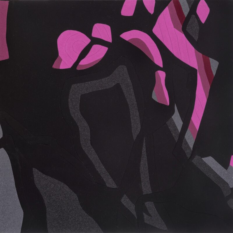 TEXTILE INTARSIE IN SCHWARZ MIT ROT, 1993, Wollstoff, genäht, 109x115cm