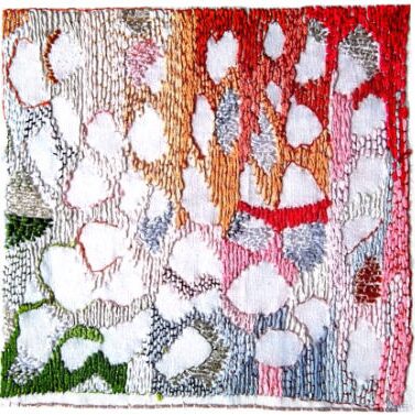 FORMEN- UND FARBSPIELE  "GITTER",  1989, Stickerei, 17x17cm