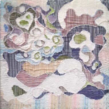 FORMEN- UND FARBSPIELE  "JAPANISCHE IMPRESSIONEN", 1989, Stickerei,  17x17cm