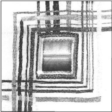 VARIATION 4, 1986, Stickerei mit eingesetztem Stoffstück, 14x14cm