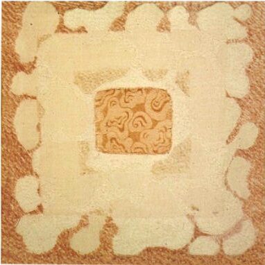 VARIATION 5, 1986, Stickerei mit eingesetztem Stoffstück, 14x14cm