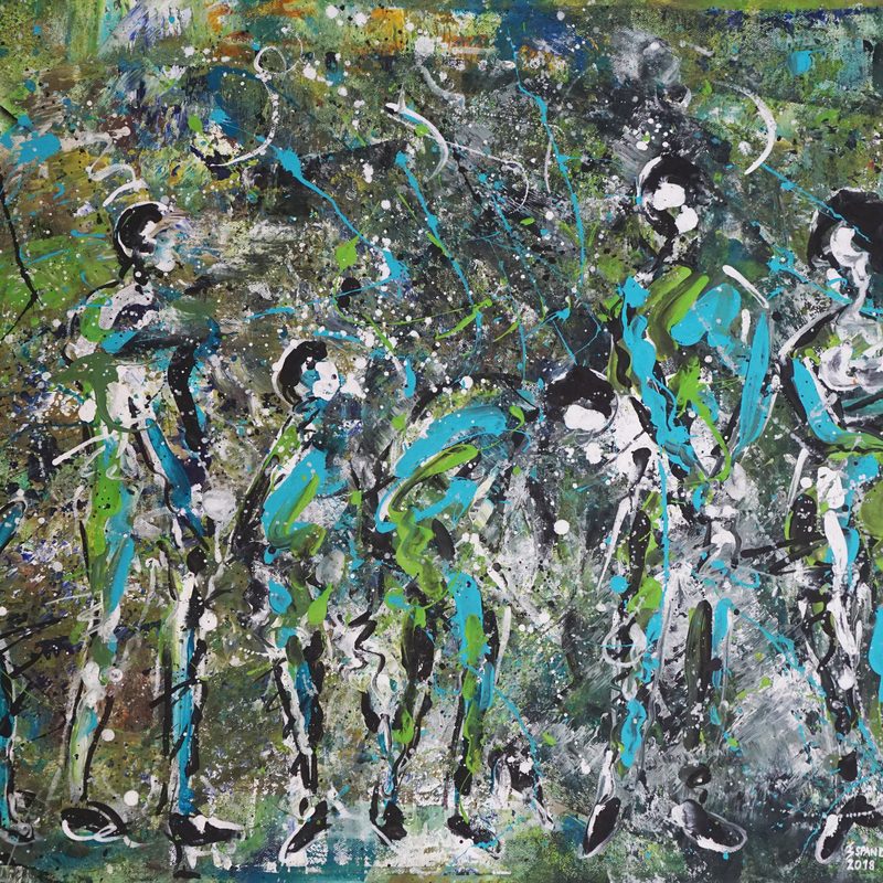 Konversation im Grünen 2018, 80x60 cm, Acryl auf Leinwand