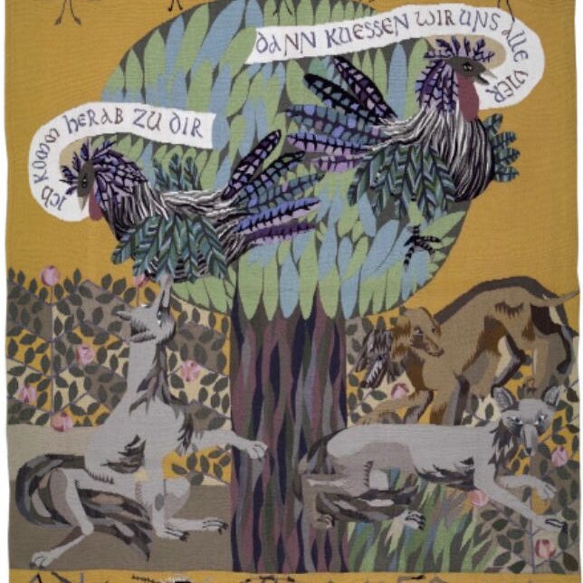 DER HAHN UND DER FUCHS, 1962
Fabelteppich, gewebt, 172x144cm