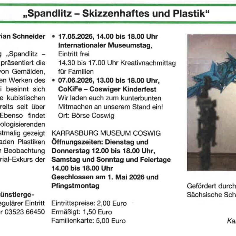 Coswiger Amtblatt, Ausgabe 5/2026, "SPANDLITZ – Skizzenhaftes und Plastik”