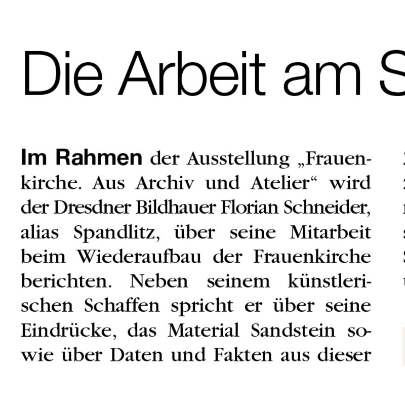 Augusto SZ, Septemberausgabe 2015, Die Arbeit am Stein