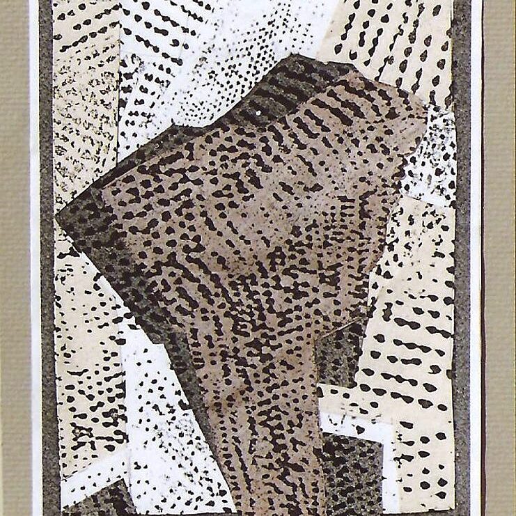 KLEINE COLLAGE AUS MIT EIGENEN MOTIVEN AM PC BEDRUCKTEN PAPIEREN, 2004, 14x17cm