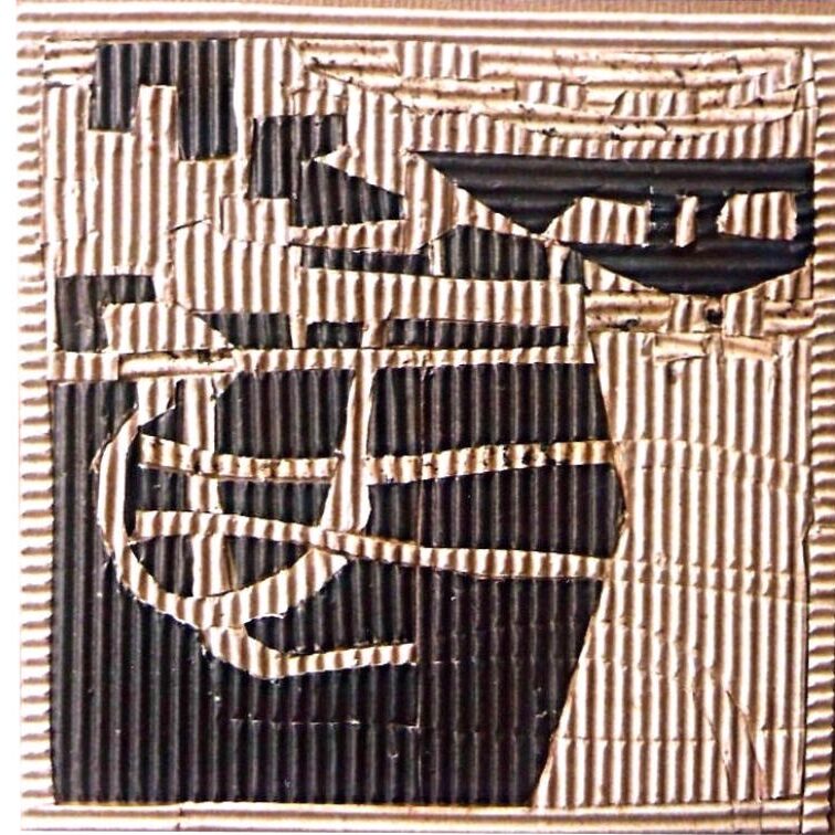 INTARSIE AUS WELLPAPPE 3, 1999, geschnitten und geklebt, 15x15cm
