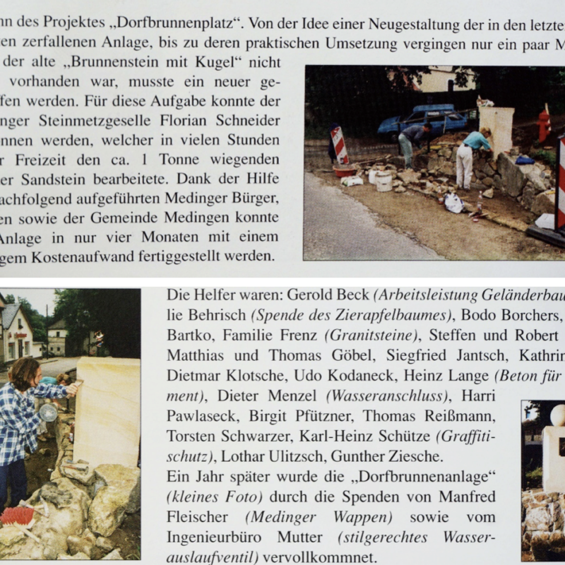 Medinger Ortschronik, Ausgabe 2000, Wiederherstellung Brunnendenkmal in Medingen
