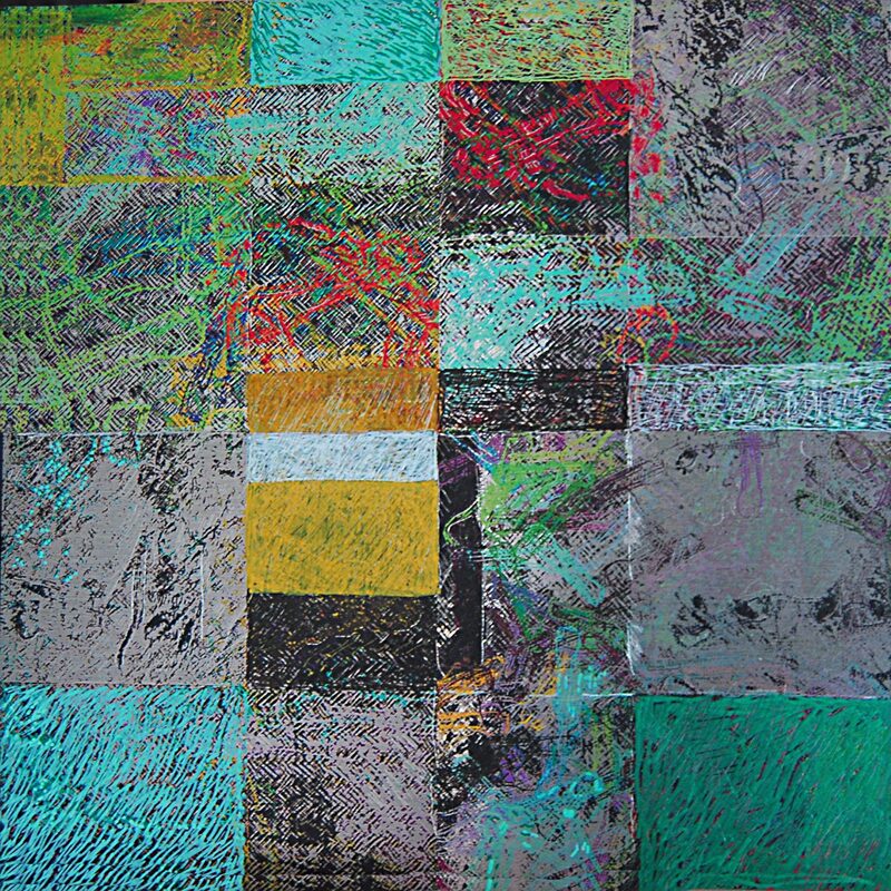 GEOMETRISCHE FORMEN, BELEBT, 2019, Foto-Druck auf Alu-Dibond, mit Metallstift hineinschraffiert, 30x30cm